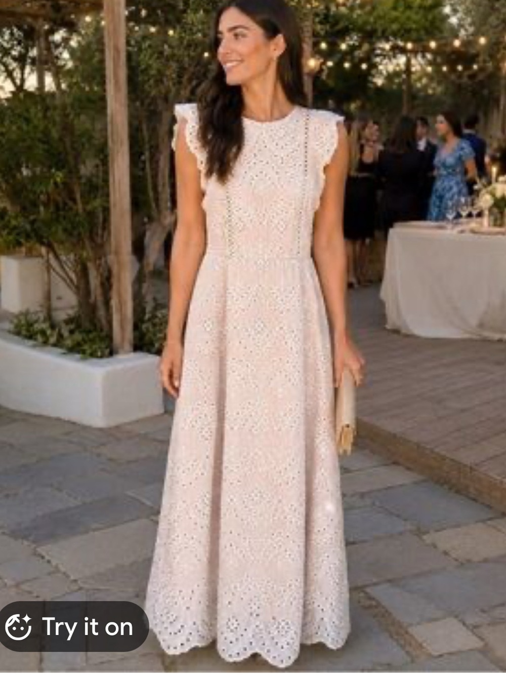 Sam Edelman Cream Eyelet Maxi Dress with Ruffle Cap Sleeves